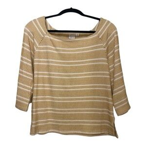 Anthropologie Mustard and White Knit Top